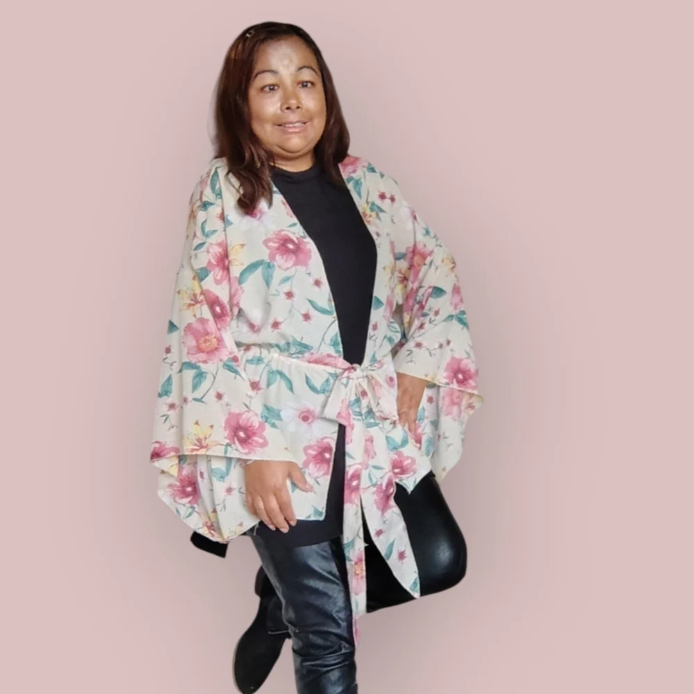 REVAMPED Women's Medium Floral Open-Front Kimono Cardigan - Picture 12 of 16